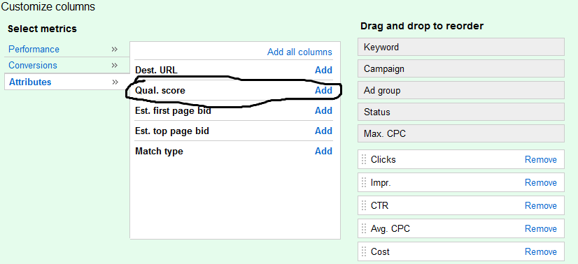 Attribute Metrics Adwords