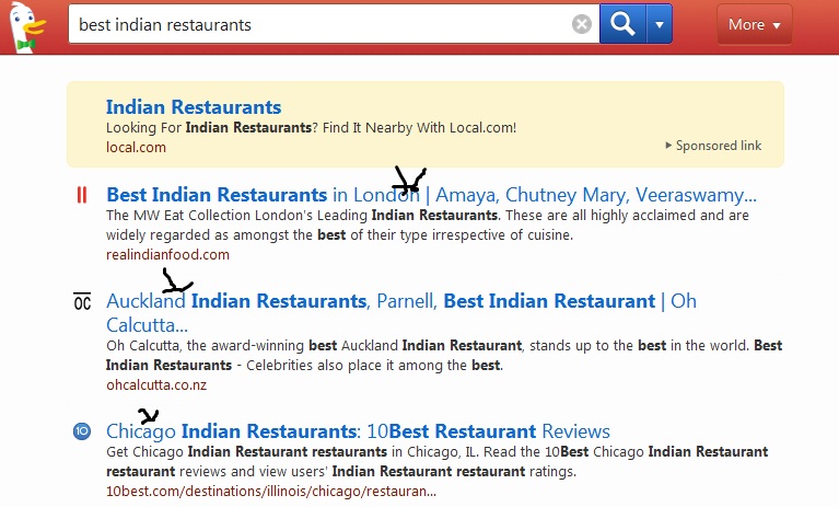 DuckDuckGo Restaurant Search Before Setting Change